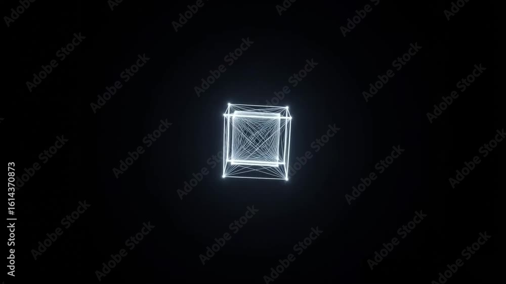 Poster abstract geometric cube: a luminous geometric cube levitates in the void, a stunning display of ligh