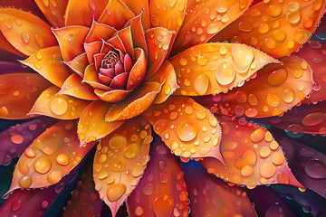 Orange succulent with dew drops
