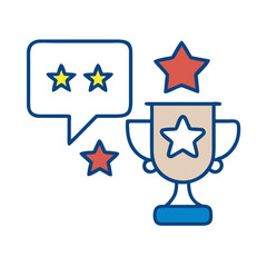 A stylized icon of a trophy and stars, representing achievement and recognition, rendered in a clean, modern design, embodying concepts of success and appreciation.