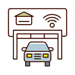 A modern design illustrating a connected car passing under a smart toll booth. It depicts the future of transportation. 