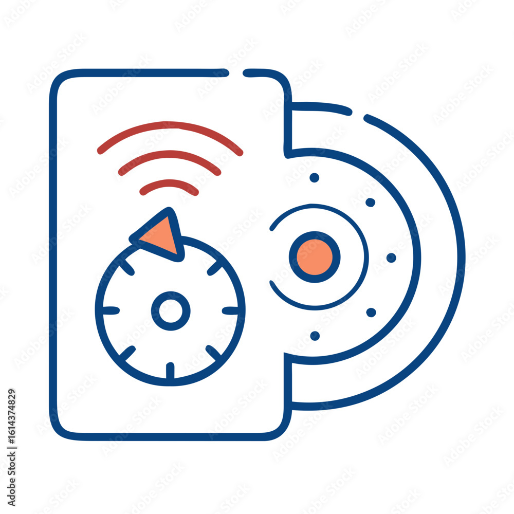 Poster innovative abstract icon of a digital device showing an image representing information flow in a cir