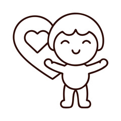 Obraz premium A cute cartoon figure spreads love with a heart symbol. It's a simple yet poignant symbol of affection and care.