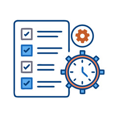 A visual representation of time management, task completion, and organizational efficiency. A clock, gear, and checklist symbolizes the importance of staying organized, focused, and efficient.