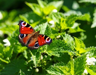 Butterfly on a plant in sunlight