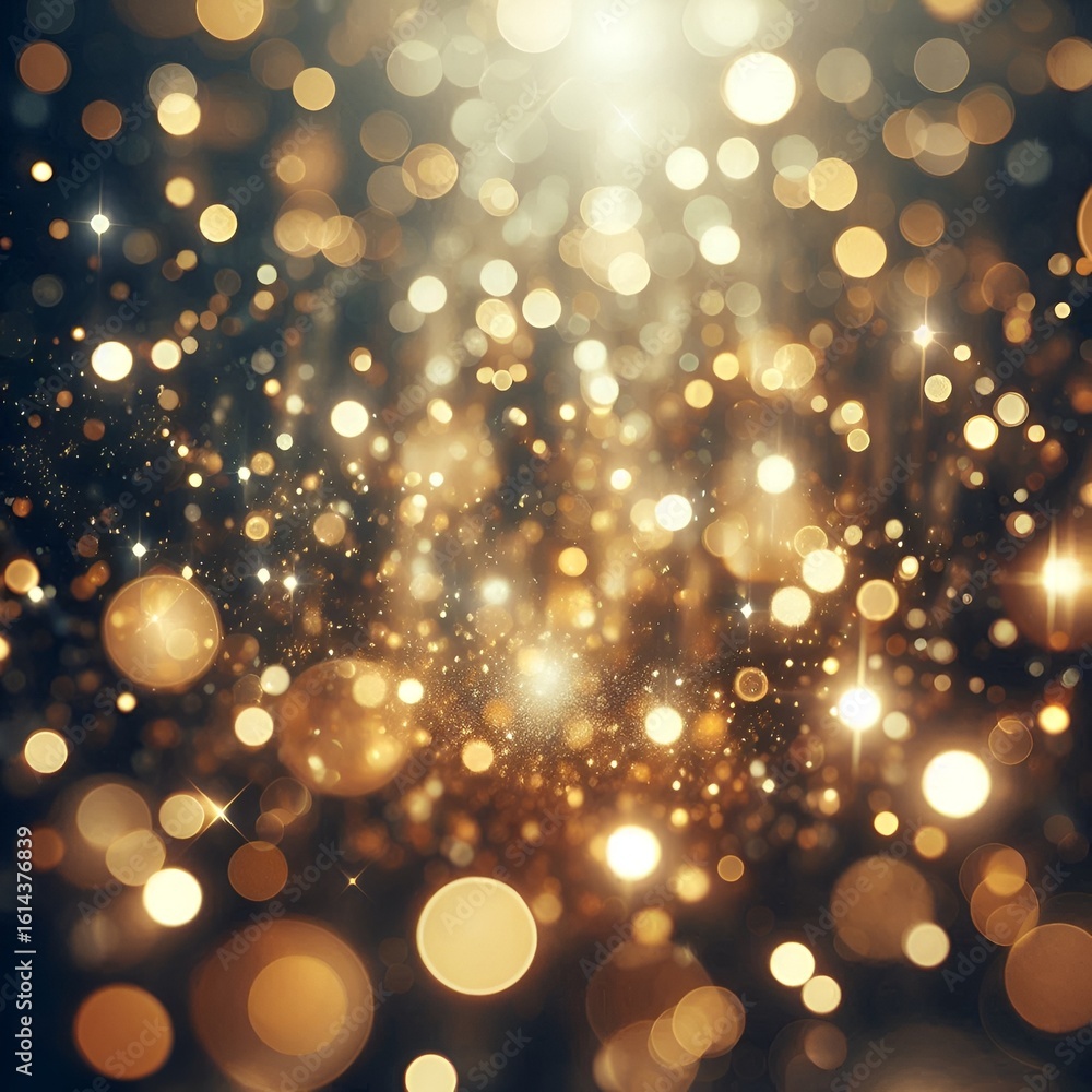 Poster Luminous golden bokeh creates a magical atmosphere with shimmering and sparkling light effects
