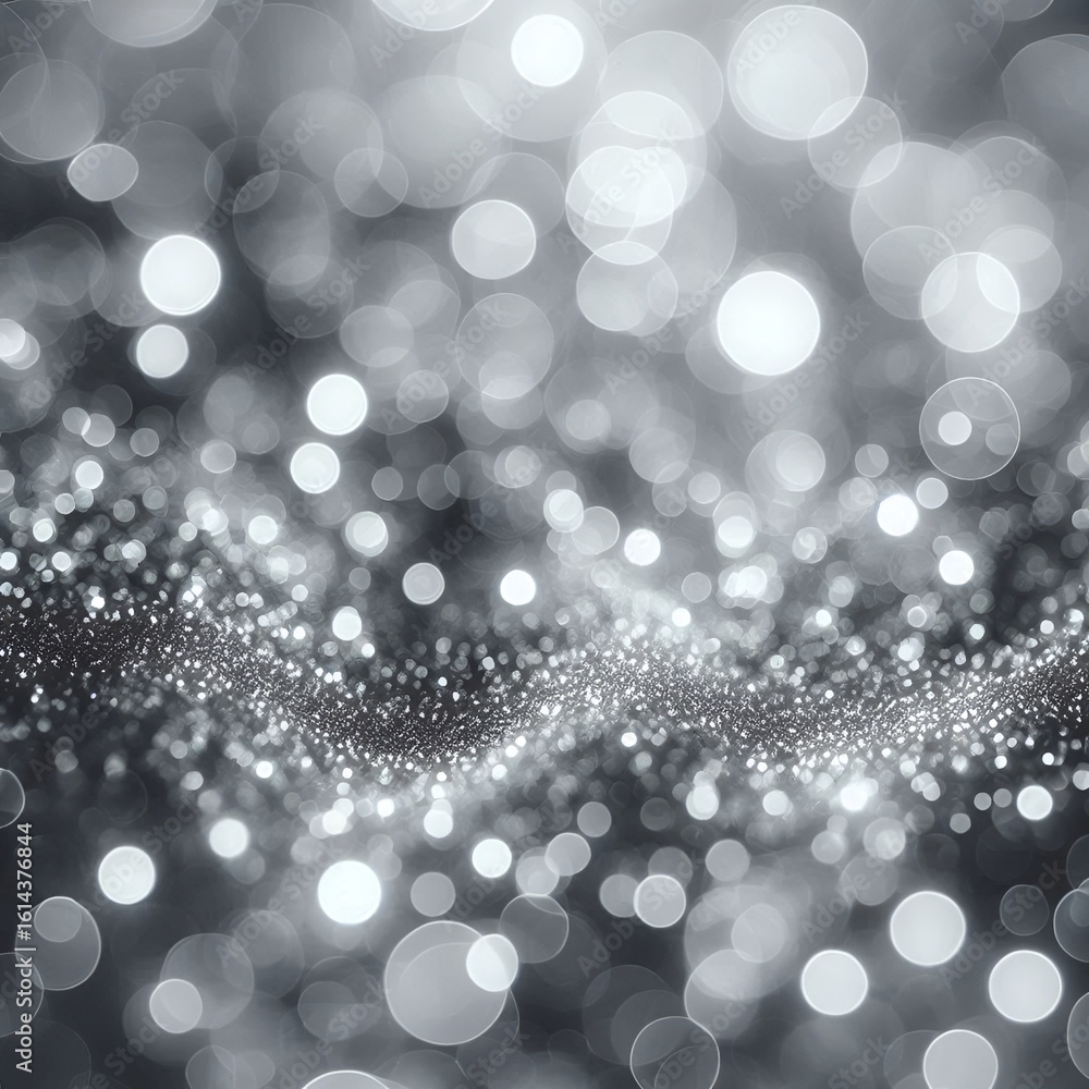 Poster abstract shimmering particles cascade in monochrome creating a ethereal, dreamlike bokeh effect.