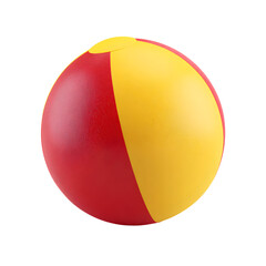 Vibrant red and yellow beach ball on a dark background evoking summer fun