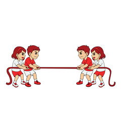 Lomba Tarik Tambang Anak-Anak Indonesia | Ilustrasi Merah Putih