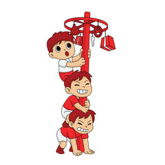 Indonesian Independence Day Game: Kids Climbing Greasy Pole (Panjat Pinang)

