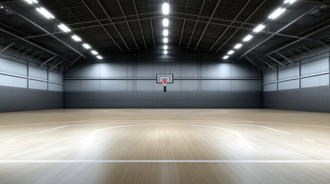 Spacious Indoor Basketball Court with Bright Lighting and Clean Floor