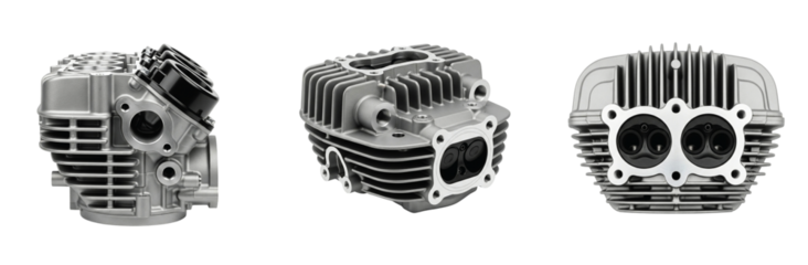 High-Performance Cylinder Heads Displayed in Industrial Workshop Environment