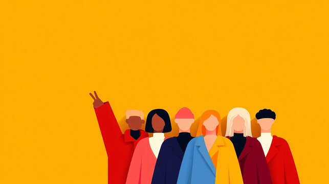 minimalist flat vector illustration of diverse people celebrating friendship