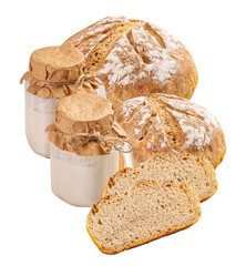 'sourdough bread and starter isolated on transparent background'