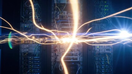 Futuristic technology data center with servers and energy flow concept, high tech communication and connection, server room. - Powered by Adobe