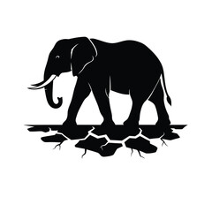 Fototapeta premium Majestic elephant silhouette icon walking on cracked earth, a vector graphic with digital asset format Content-Type application/json.