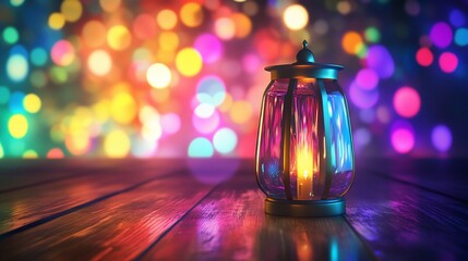 Enchanting luminous lantern amidst a colorful bokeh night festival scene