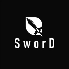 Simple minimalist sword logo design with cool black silhouette, sword weapon tool illustration symbol template icon