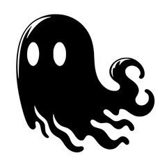 Minimalist Black Silhouette svg of a Floating Ghost Halloween Clipart Design