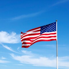 Fototapeta premium American flag waving in a clear blue sky (1)