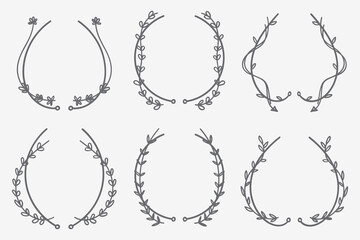 Hand drawn floral frames with flowers branch leaves. Vector illustration.