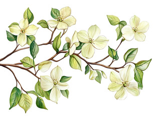Obraz premium Delicate white dogwood blossoms on a branch isolated on transparent background