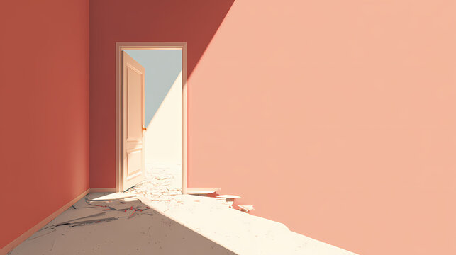 Door halfway open against blocked hallway