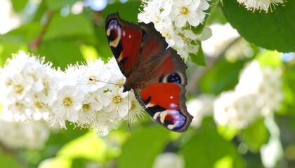 Butterfly on white flowers in a garden