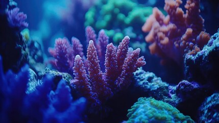 Fototapeta premium Vibrant coral reef with pink, blue, and green formations