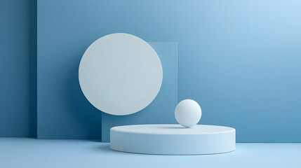 The white circular booth in the blue space