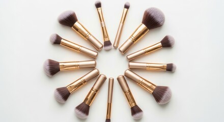 Arrangement of makeup brushes in a circle