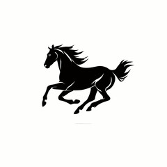 Dynamic black silhouette of a powerful galloping horse. Vector illustration of a majestic stallion in motion with a flowing mane and tail.
