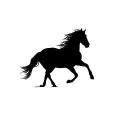Elegant silhouette of a trotting horse in motion. A black vector graphic symbolizing power, freedom, and grace on a white background.