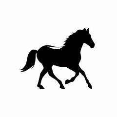 Dynamic Black Horse Silhouette Illustration Capturing Motion and Grace, a Symbol of Freedom and Power, Ideal for Design Elements and Equestrian Themes and Graphics