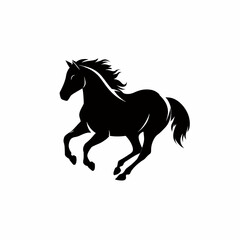 Galloping stallion silhouette with a flowing mane. Elegant equine vector illustration on a white background.