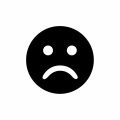 Sad face icon representing unhappiness and disappointment. A simple black and white vector concept for emotional expression and negative feedback.