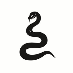 Black snake silhouette icon. Serpent or cobra symbol in a striking pose. Vector graphic logo design element.