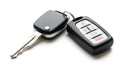 Modern car key fob and traditional metal key