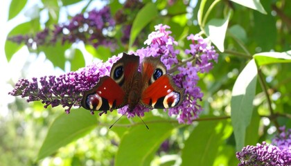 Butterfly resting on lilac blossoms