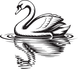 Swan on Water Vector – Minimal Black and White Reflection Illustration