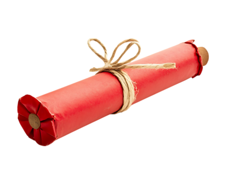 Red scroll tied with twine isolated on transparent background - Powered by Adobe
