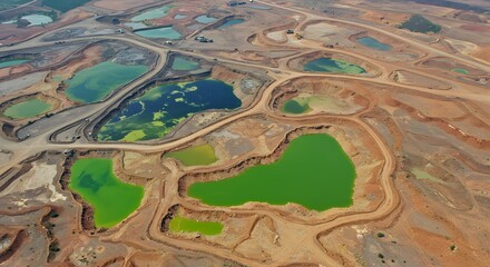 Aerial View of Industrial Tailings Ponds Environmental Impact and Resource Extraction