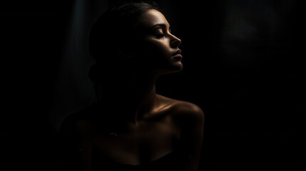 a dark room with slumped shoulders and a tired expression, symbolizing depression and isolation, background blur,