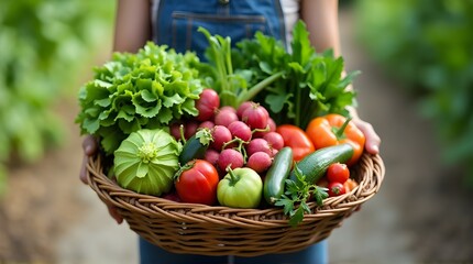woman holding basket of vegetables