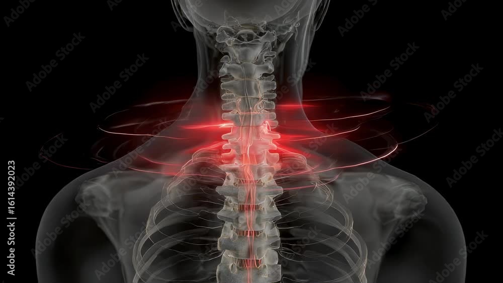 Aufkleber crosssectional animation of lower spine demonstrating inflammation and red warning flashes in cauda 
