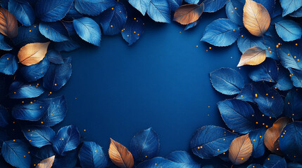 Dark Blue & Gold Leaves Frame on Background