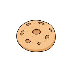 A simple cartoon illustration of a single, round, plain bagel.