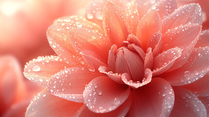 Delicate Pink Dahlia Petals with Dew Drops in Soft Sunlight