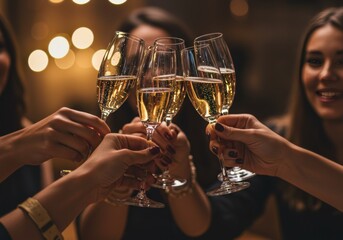 Cheers to the good times: a celebratory toast with champagne among friends.