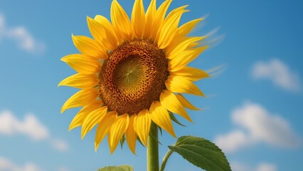 Naklejka premium Vibrant sunflower under clear sky.