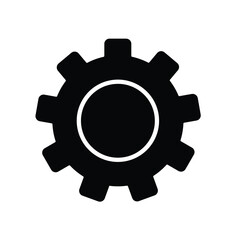 Black Gear Icon on White Background for Technology Concepts